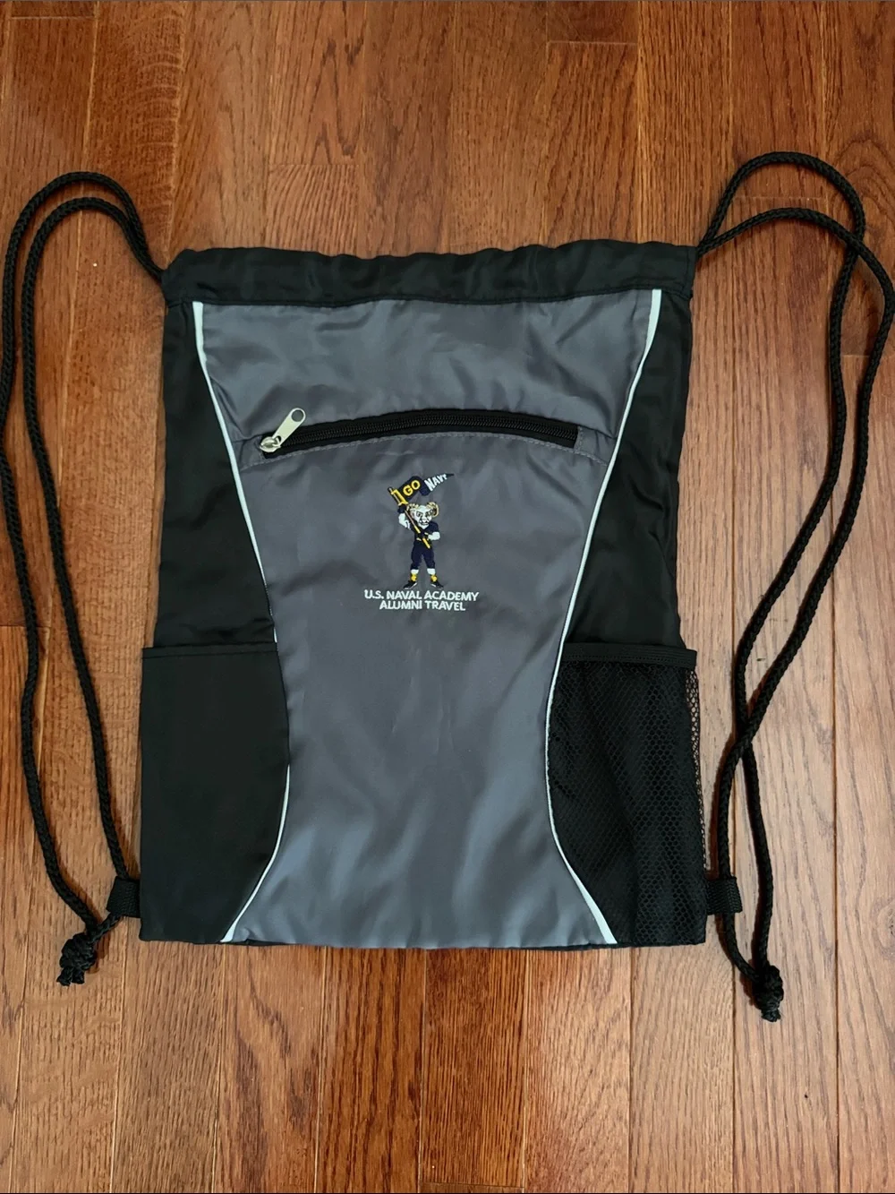 USNA Gray & Black Drawstring Backpack